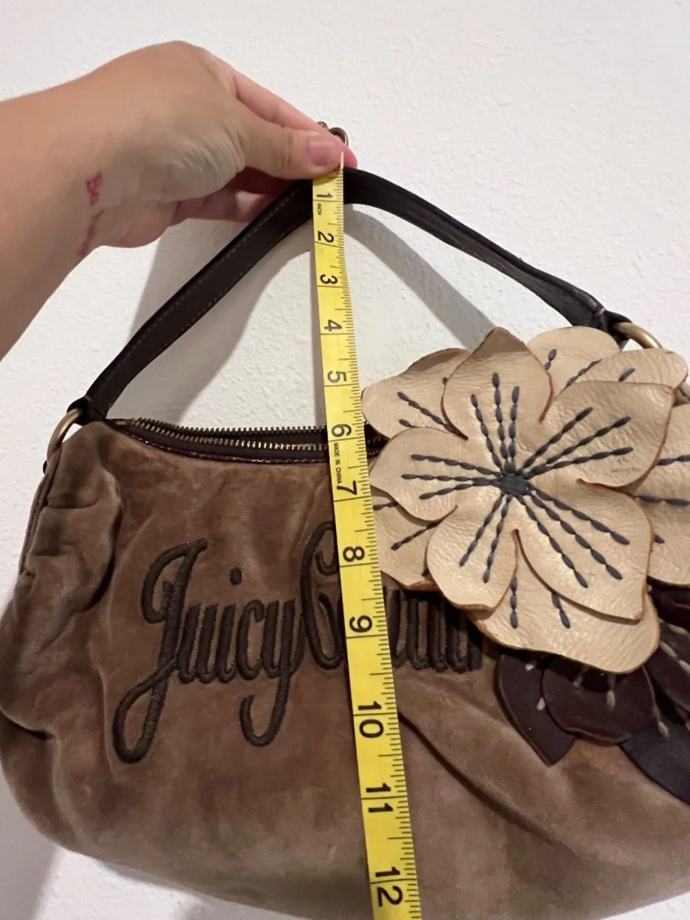 Vintage velvet Juicy Couture bag with flower detail